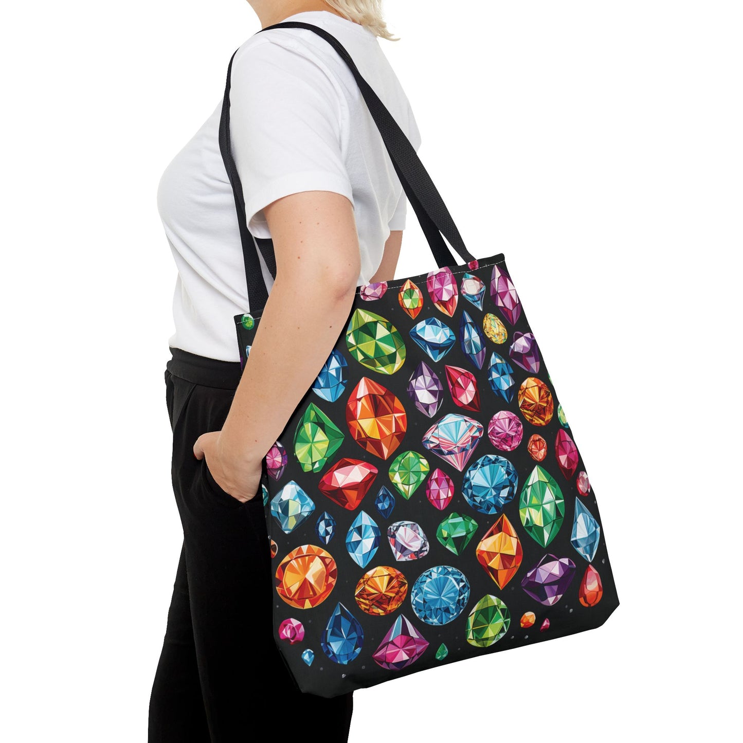 Colorful Gemstone Pattern Tote Bag – 100% Polyester – 2 Sizes