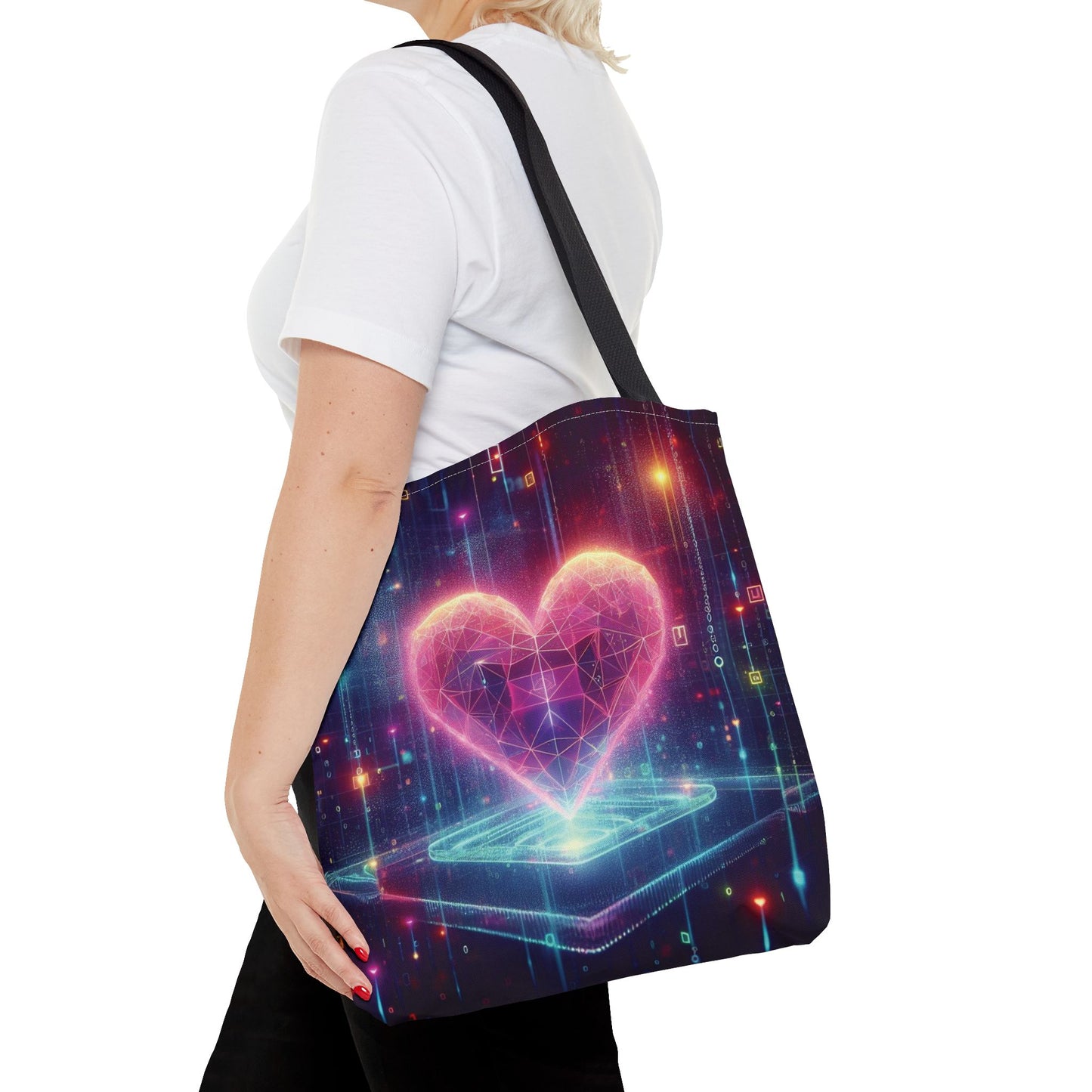 Neon Tech Heart Tote Bag – 100% Polyester – 2 Sizes