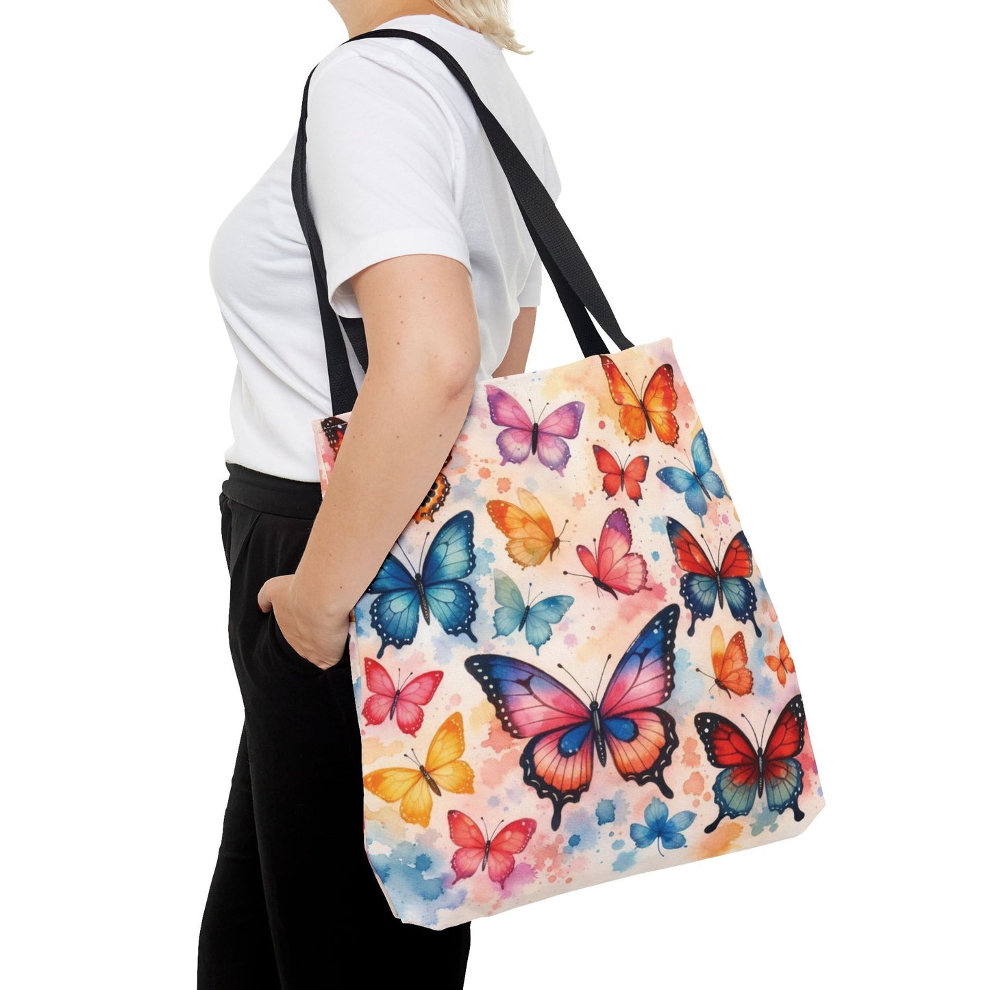 Colorful Butterfly Pattern Tote Bag – 100% Polyester – 2 Sizes