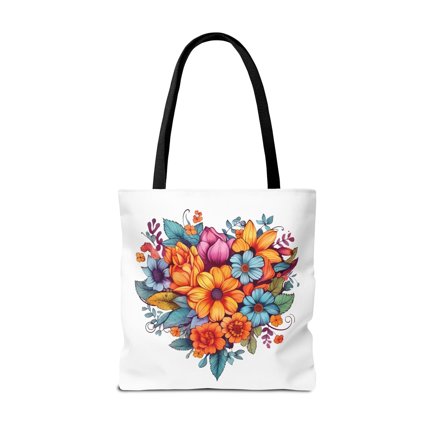 Floral Heart Bouquet Tote Bag – 100% Polyester – 2 Sizes
