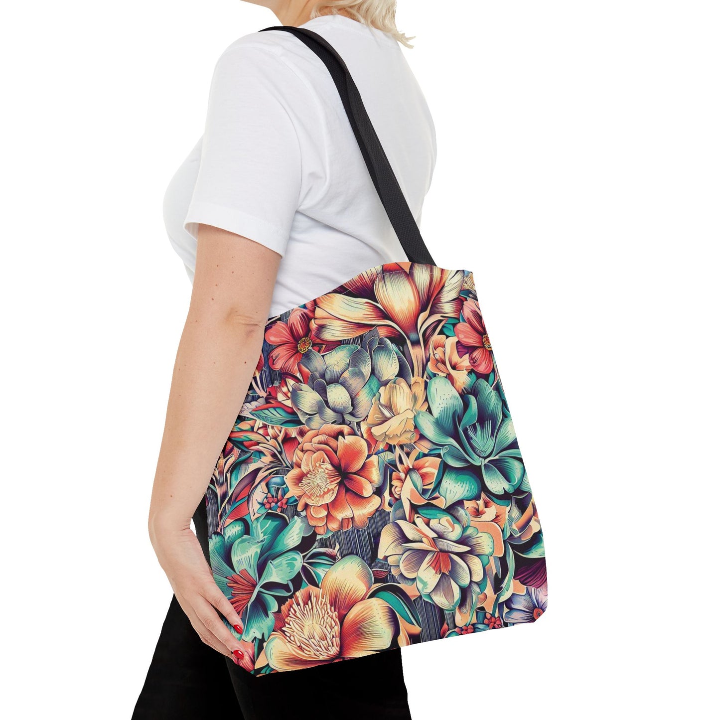 Vibrant Floral Pattern Tote Bag – 100% Polyester – 2 Sizes