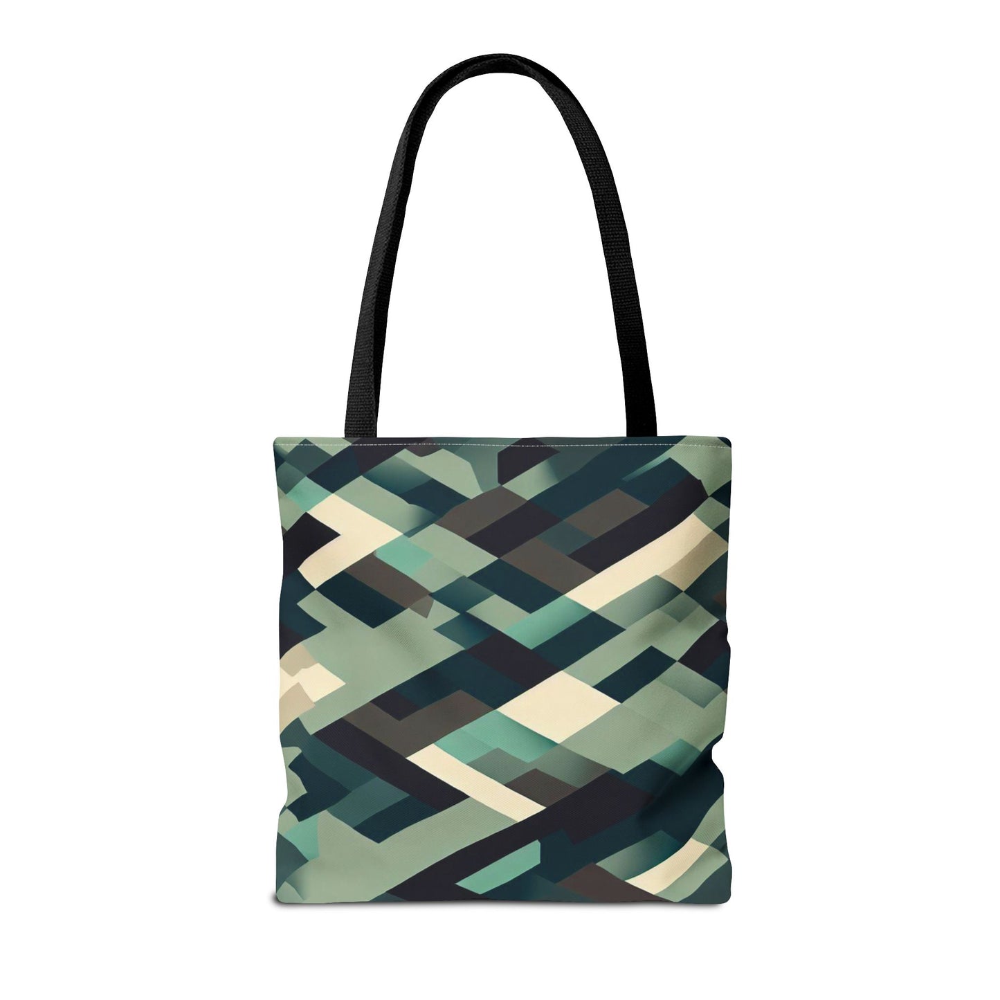 Geometric Green Block Pattern Tote Bag – 100% Polyester – 2 Sizes
