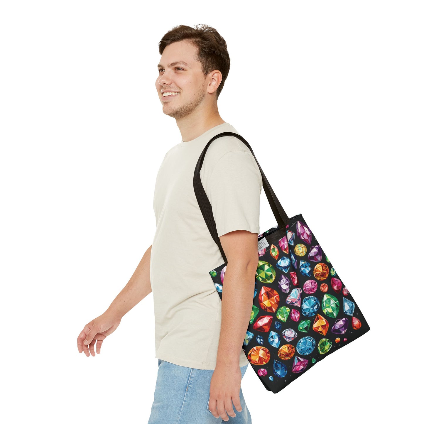 Colorful Gemstone Pattern Tote Bag – 100% Polyester – 2 Sizes