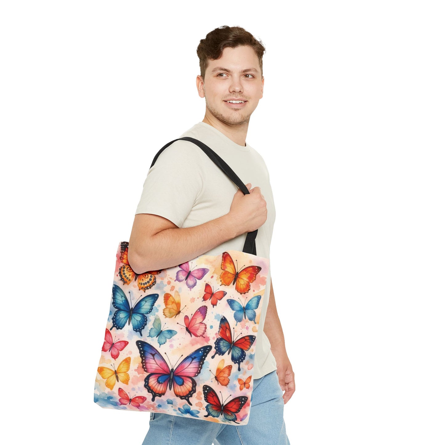 Colorful Butterfly Pattern Tote Bag – 100% Polyester – 2 Sizes