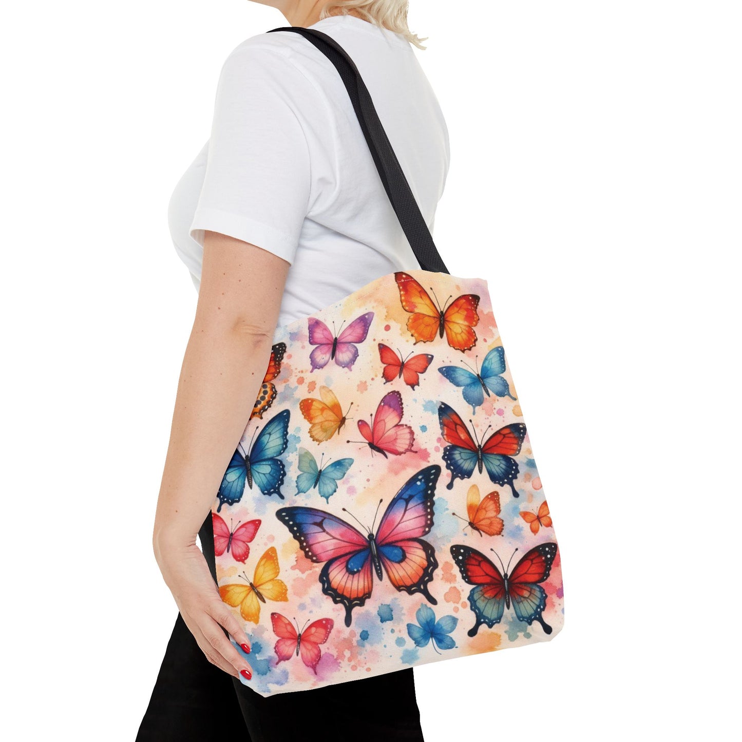 Colorful Butterfly Pattern Tote Bag – 100% Polyester – 2 Sizes