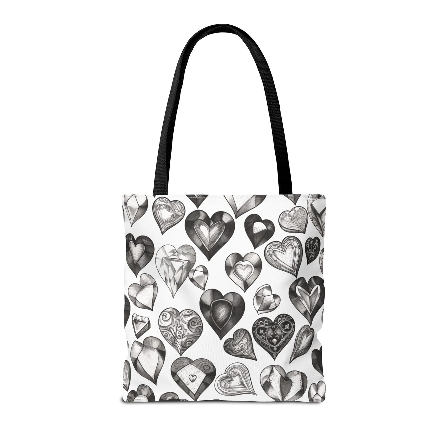 Grayscale Heart Pattern Tote Bag – 100% Polyester – 2 Sizes