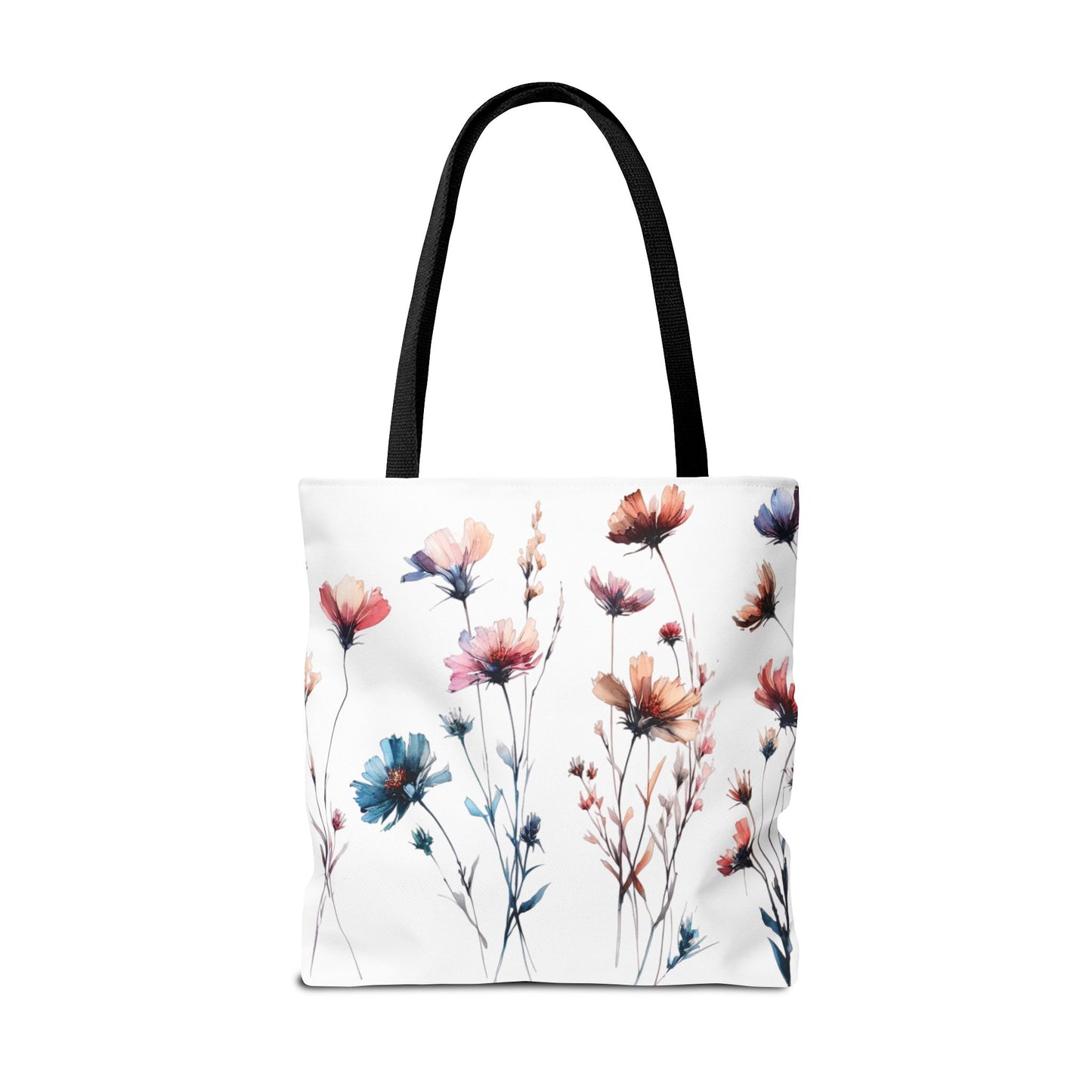 Watercolor Wildflower Pattern Tote Bag – 100% Polyester – 2 Sizes