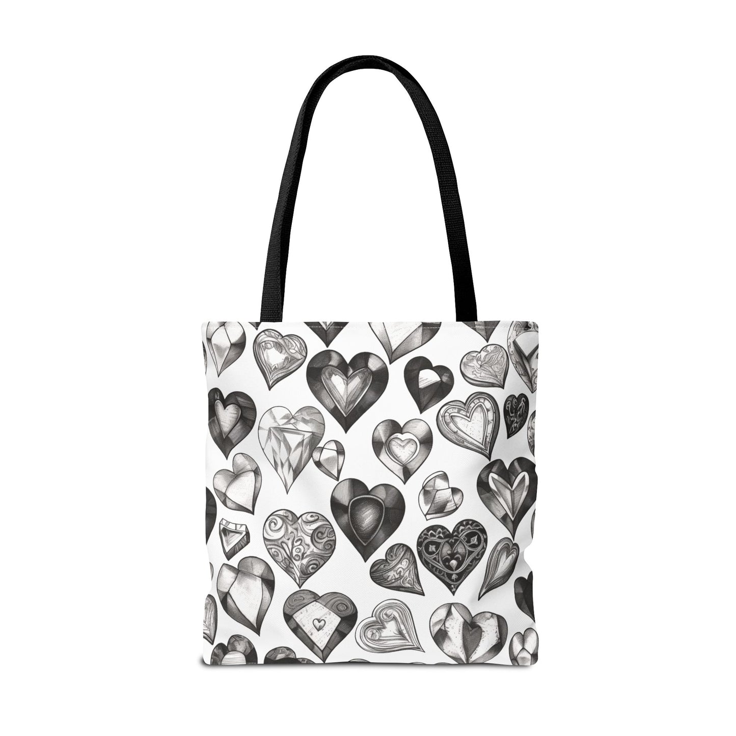 Grayscale Heart Pattern Tote Bag – 100% Polyester – 2 Sizes