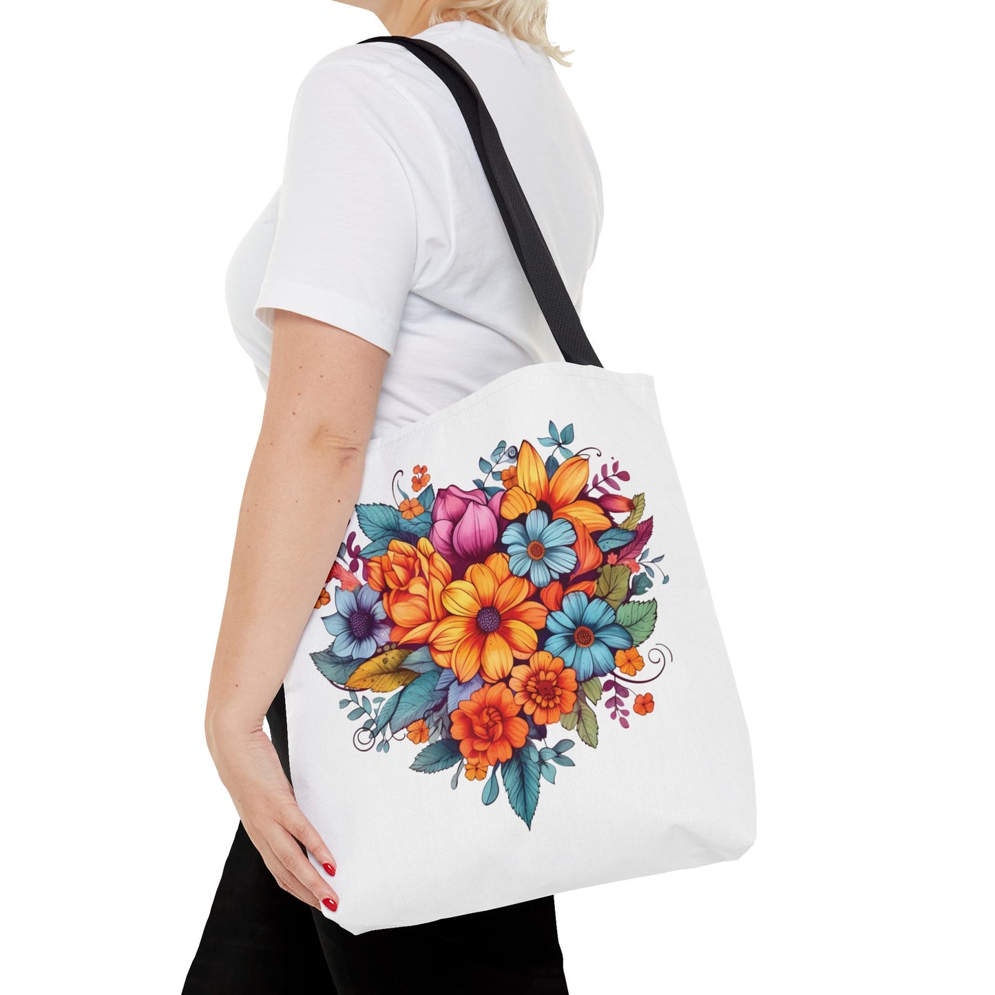 Floral Heart Bouquet Tote Bag – 100% Polyester – 2 Sizes