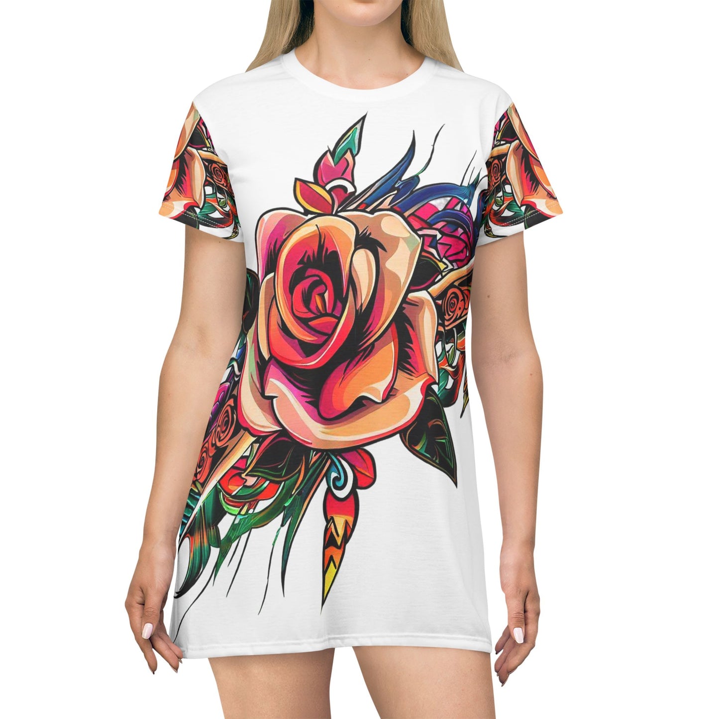 Women’s Graphic T‑Shirt Dress – 100% Polyester – “Dress 021”