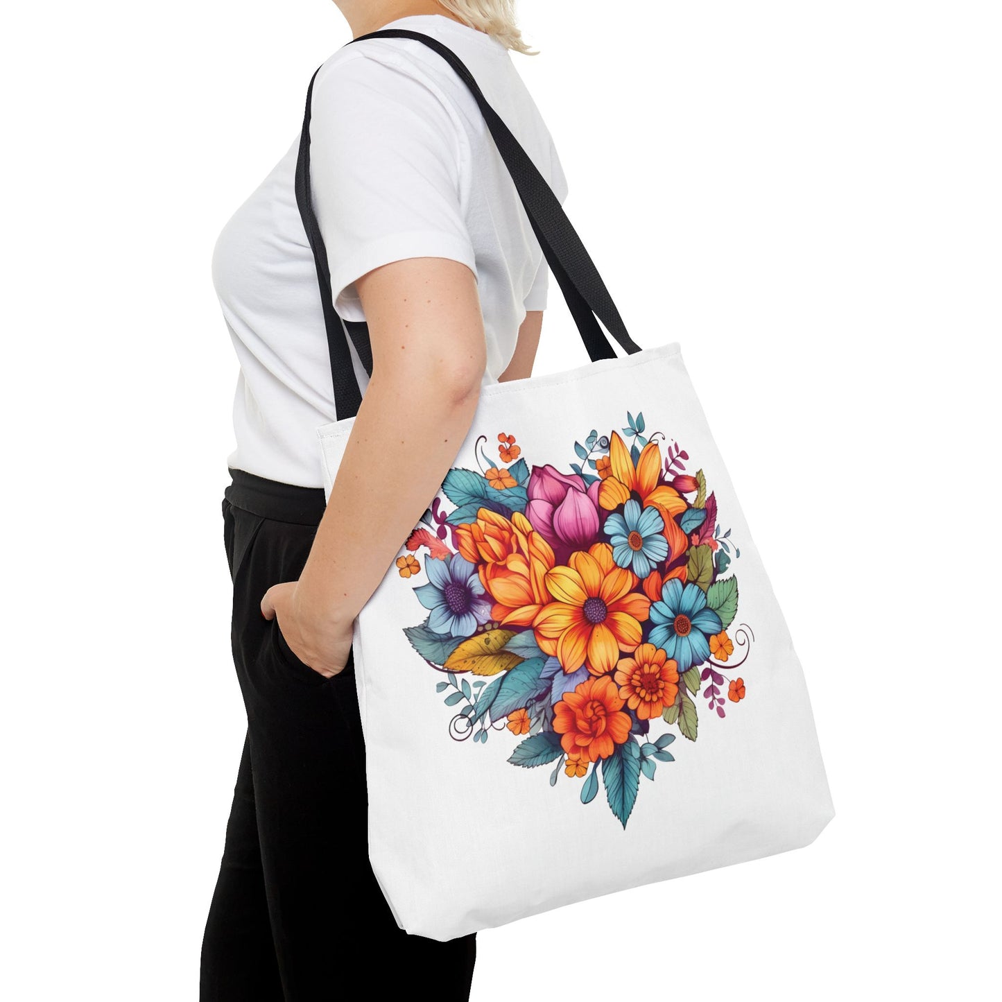 Floral Heart Bouquet Tote Bag – 100% Polyester – 2 Sizes