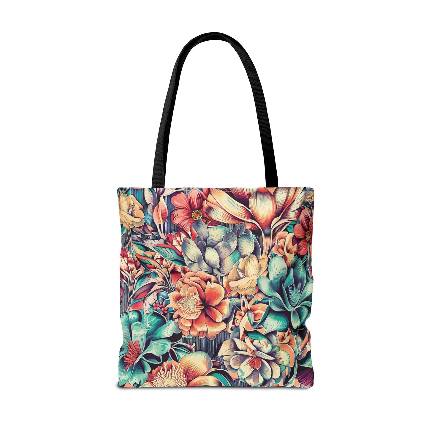 Vibrant Floral Pattern Tote Bag – 100% Polyester – 2 Sizes