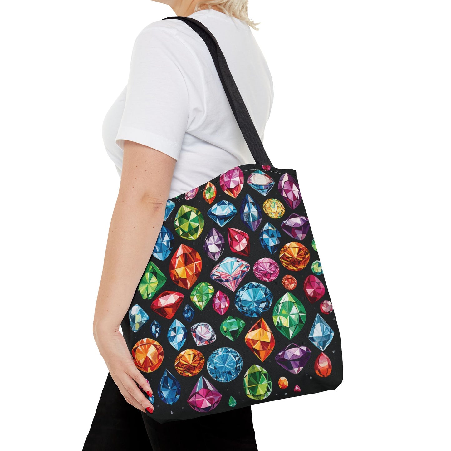 Colorful Gemstone Pattern Tote Bag – 100% Polyester – 2 Sizes