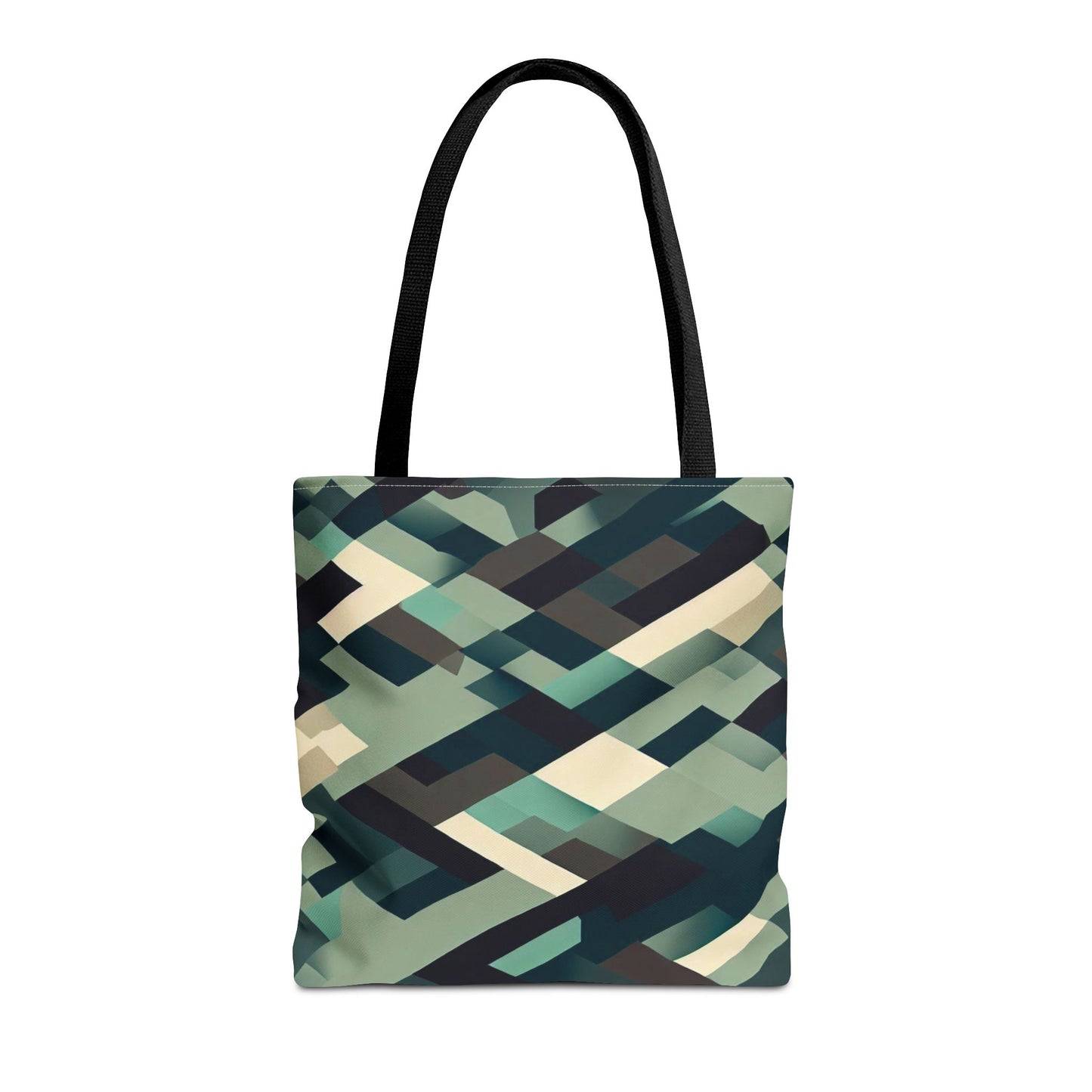 Geometric Green Block Pattern Tote Bag – 100% Polyester – 2 Sizes
