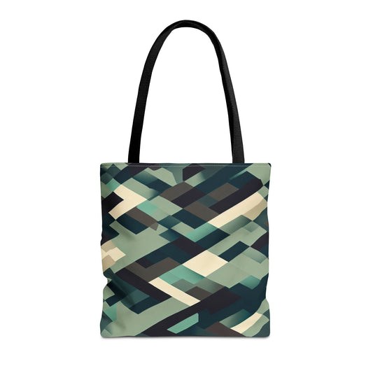 Geometric Green Block Pattern Tote Bag – 100% Polyester – 2 Sizes