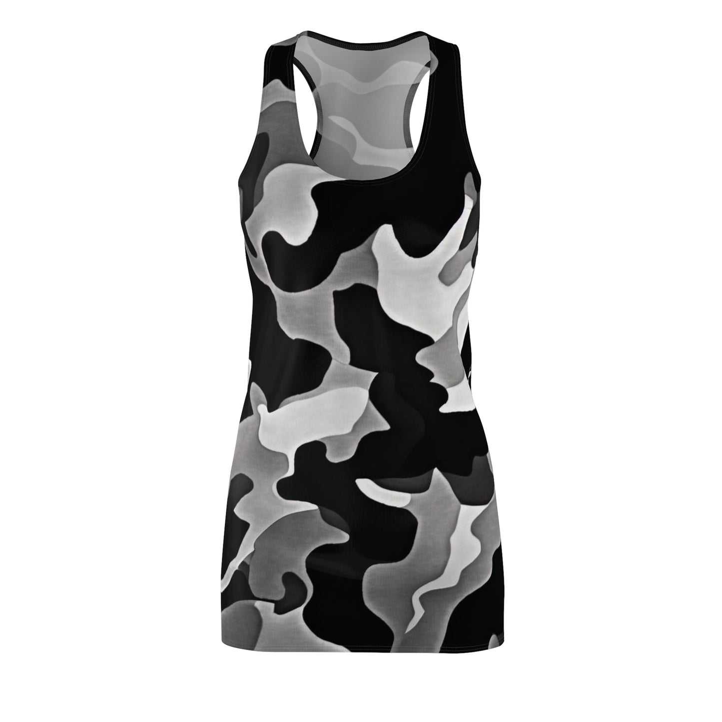 Black and white camouflage tank dress on a white background