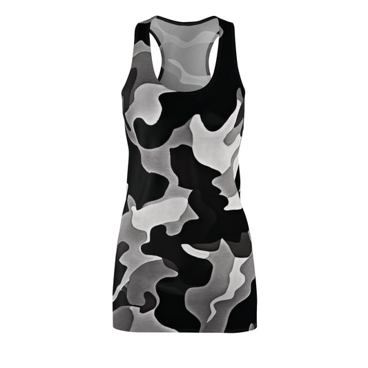 Black and white camouflage tank dress on a white background