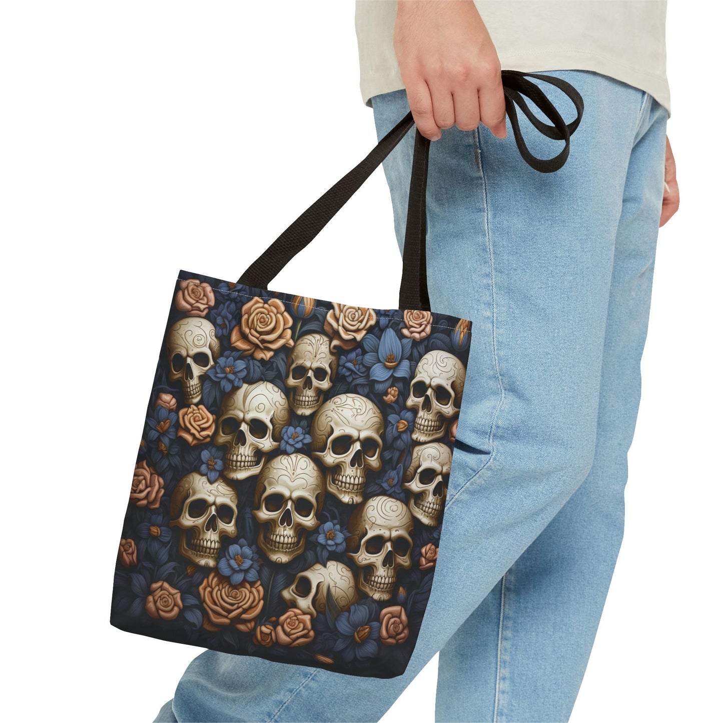 Floral Skull Pattern Tote Bag – 100% Polyester – 2 Sizes