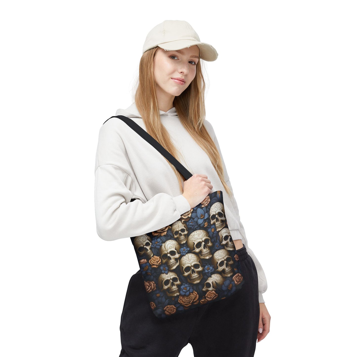 Floral Skull Pattern Tote Bag – 100% Polyester – 2 Sizes