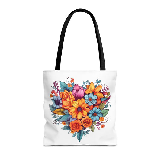 Floral Heart Bouquet Tote Bag – 100% Polyester – 2 Sizes