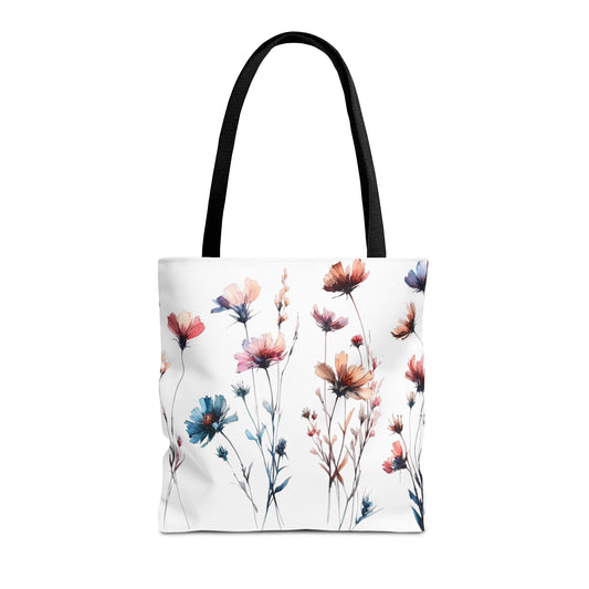 Watercolor Wildflower Pattern Tote Bag – 100% Polyester – 2 Sizes