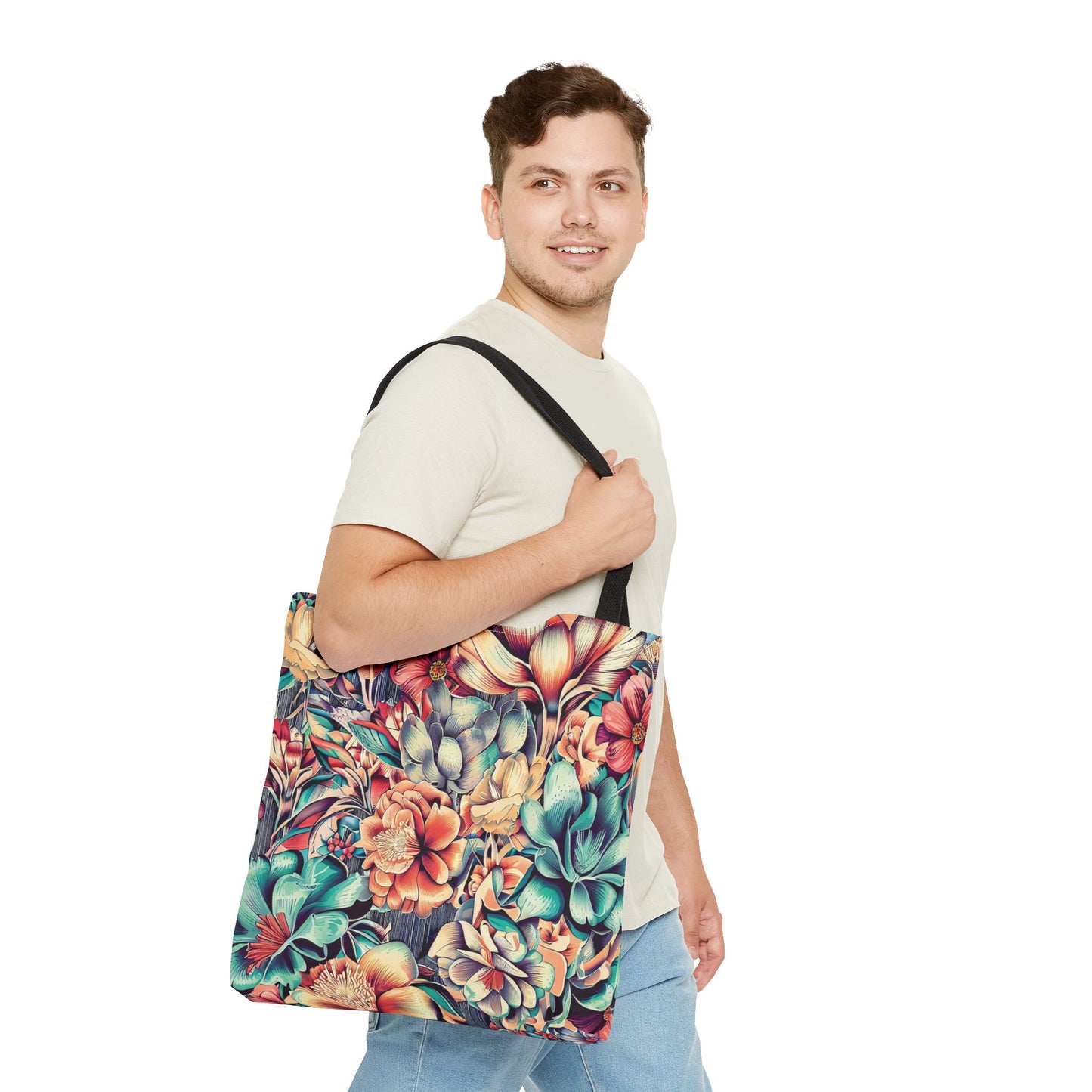 Vibrant Floral Pattern Tote Bag – 100% Polyester – 2 Sizes