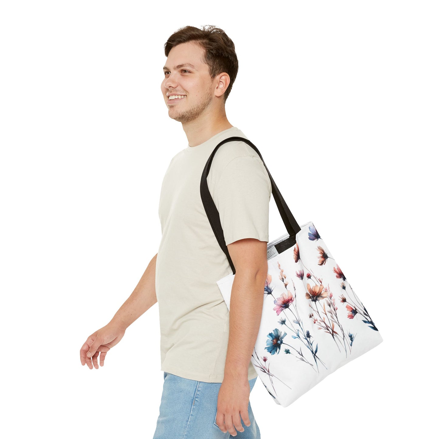 Watercolor Wildflower Pattern Tote Bag – 100% Polyester – 2 Sizes