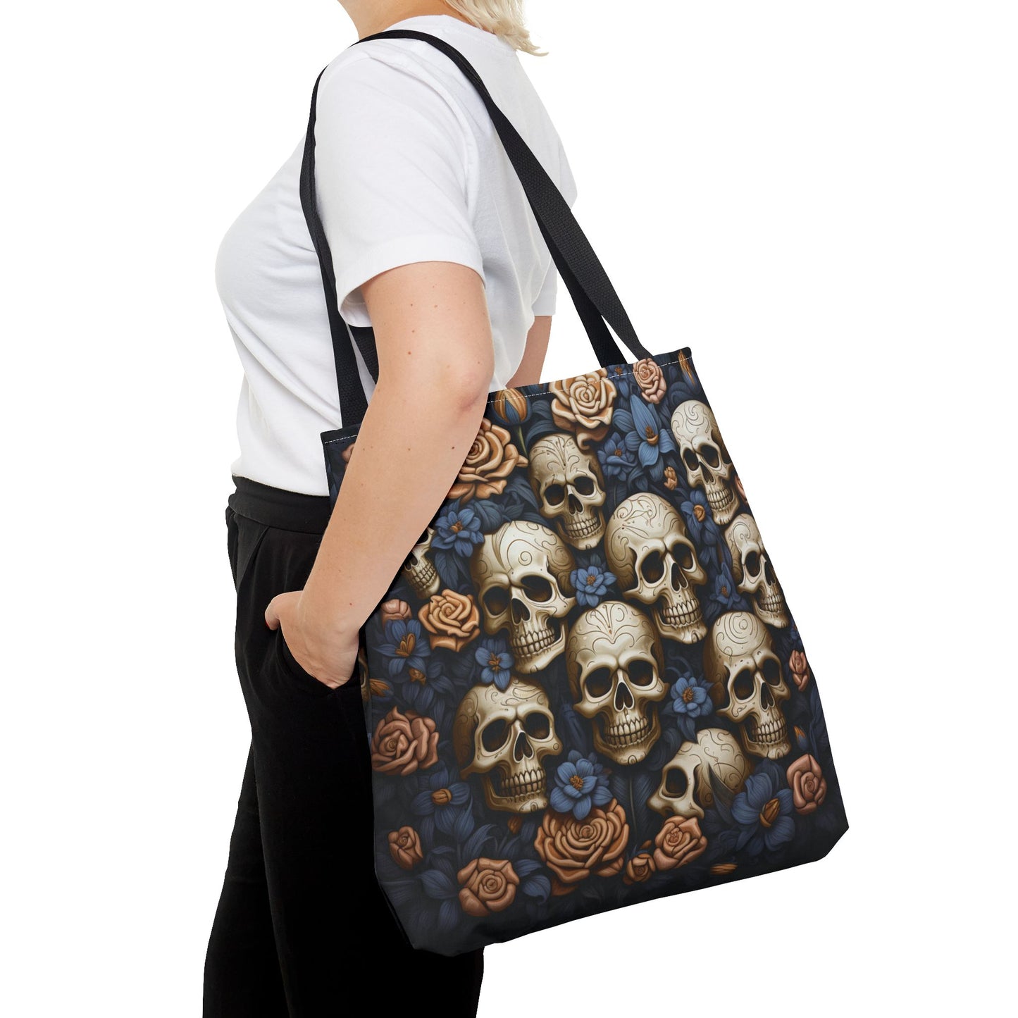 Floral Skull Pattern Tote Bag – 100% Polyester – 2 Sizes