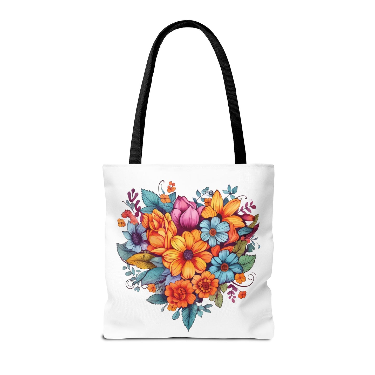Floral Heart Bouquet Tote Bag – 100% Polyester – 2 Sizes