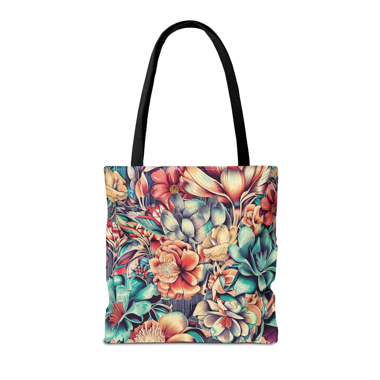Vibrant Floral Pattern Tote Bag – 100% Polyester – 2 Sizes
