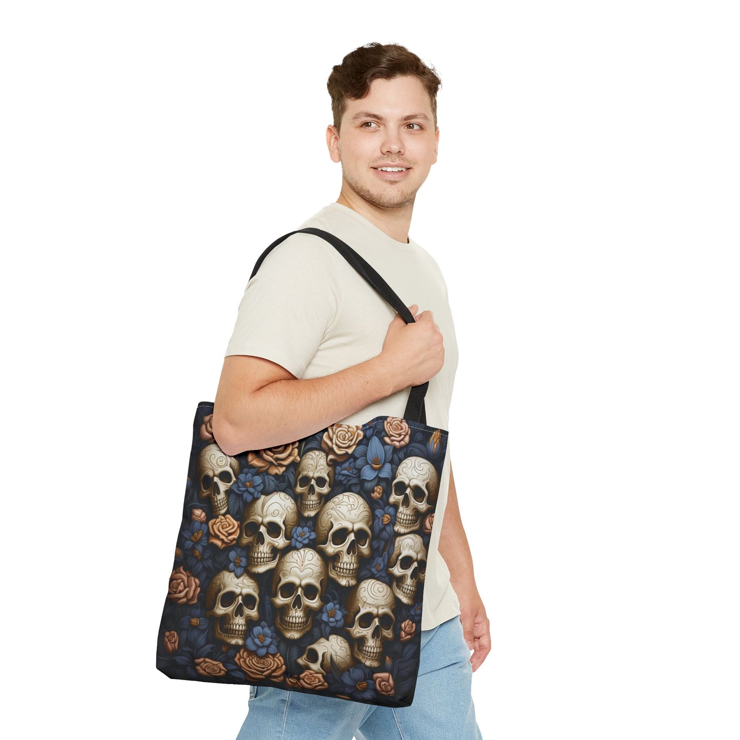 Floral Skull Pattern Tote Bag – 100% Polyester – 2 Sizes