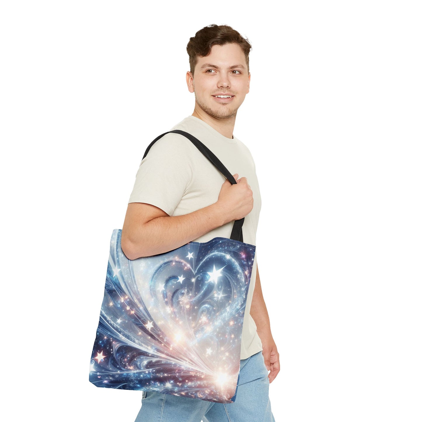 Cosmic Heart Burst Tote Bag – 100% Polyester – 2 Sizes