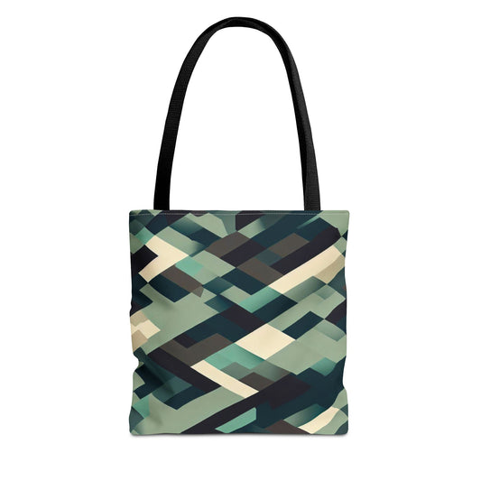 Tote bag with geometric pattern on a white background