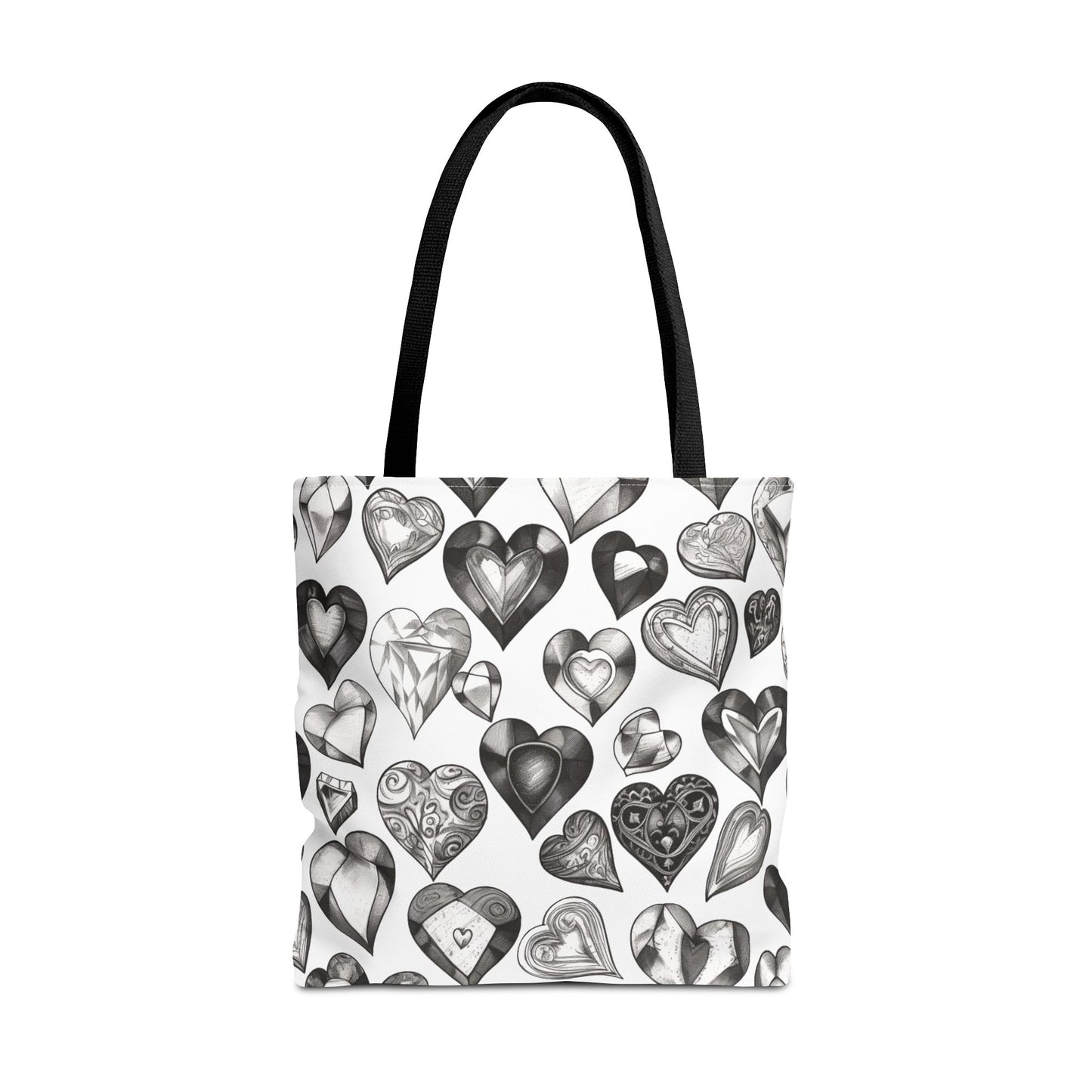 Grayscale Heart Pattern Tote Bag – 100% Polyester – 2 Sizes
