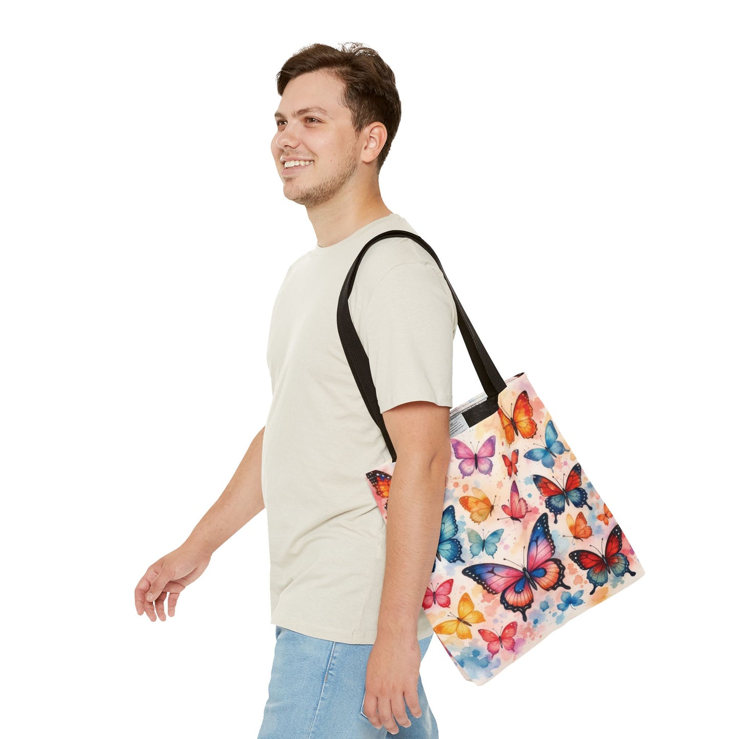Colorful Butterfly Pattern Tote Bag – 100% Polyester – 2 Sizes