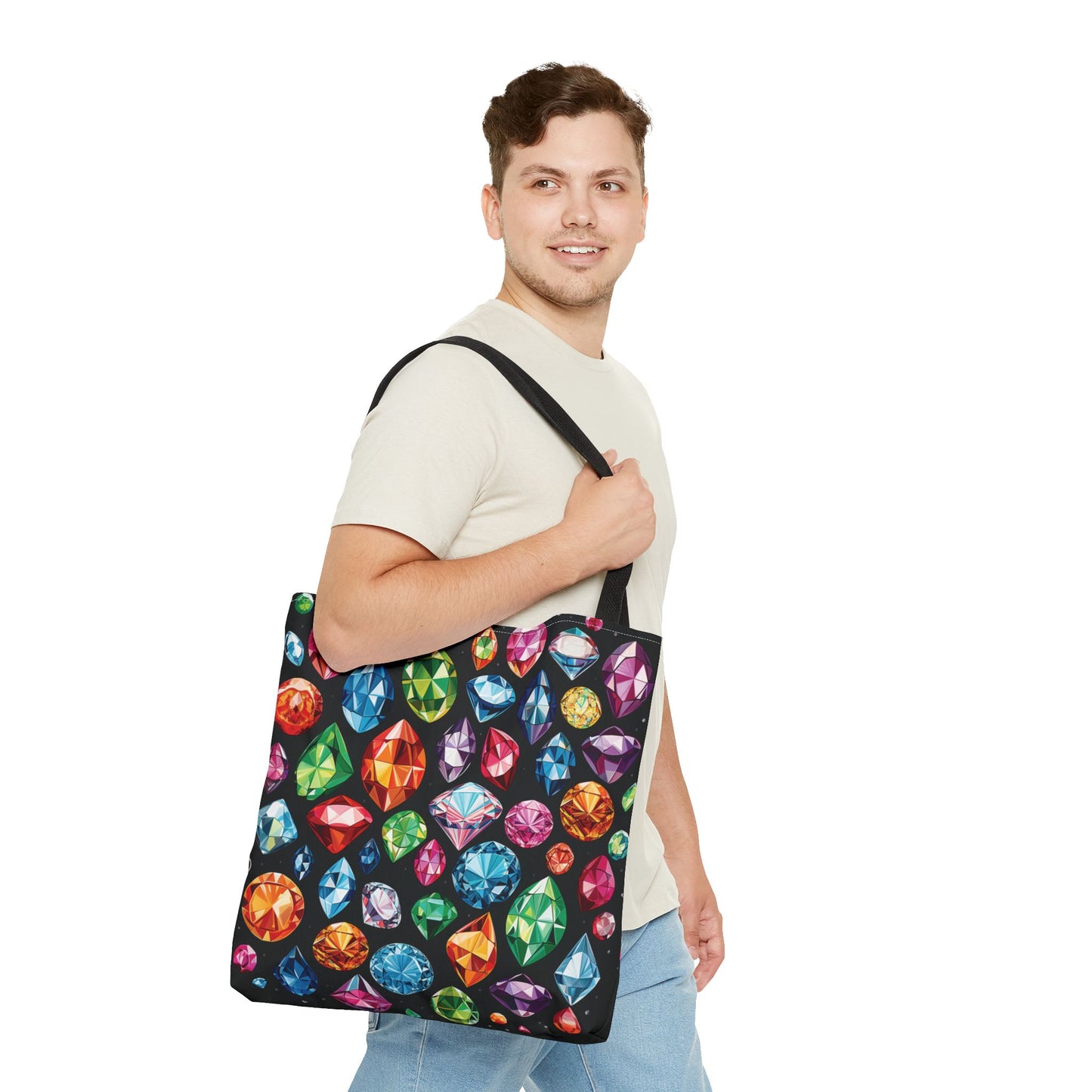 Colorful Gemstone Pattern Tote Bag – 100% Polyester – 2 Sizes