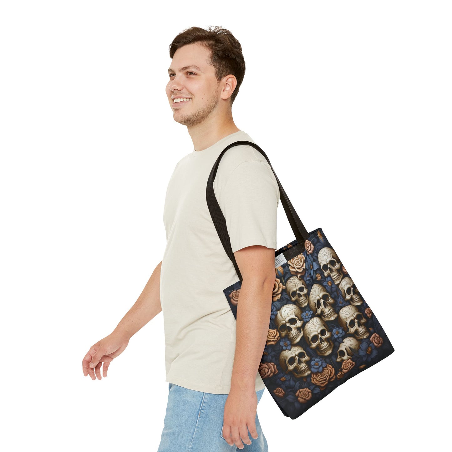 Floral Skull Pattern Tote Bag – 100% Polyester – 2 Sizes
