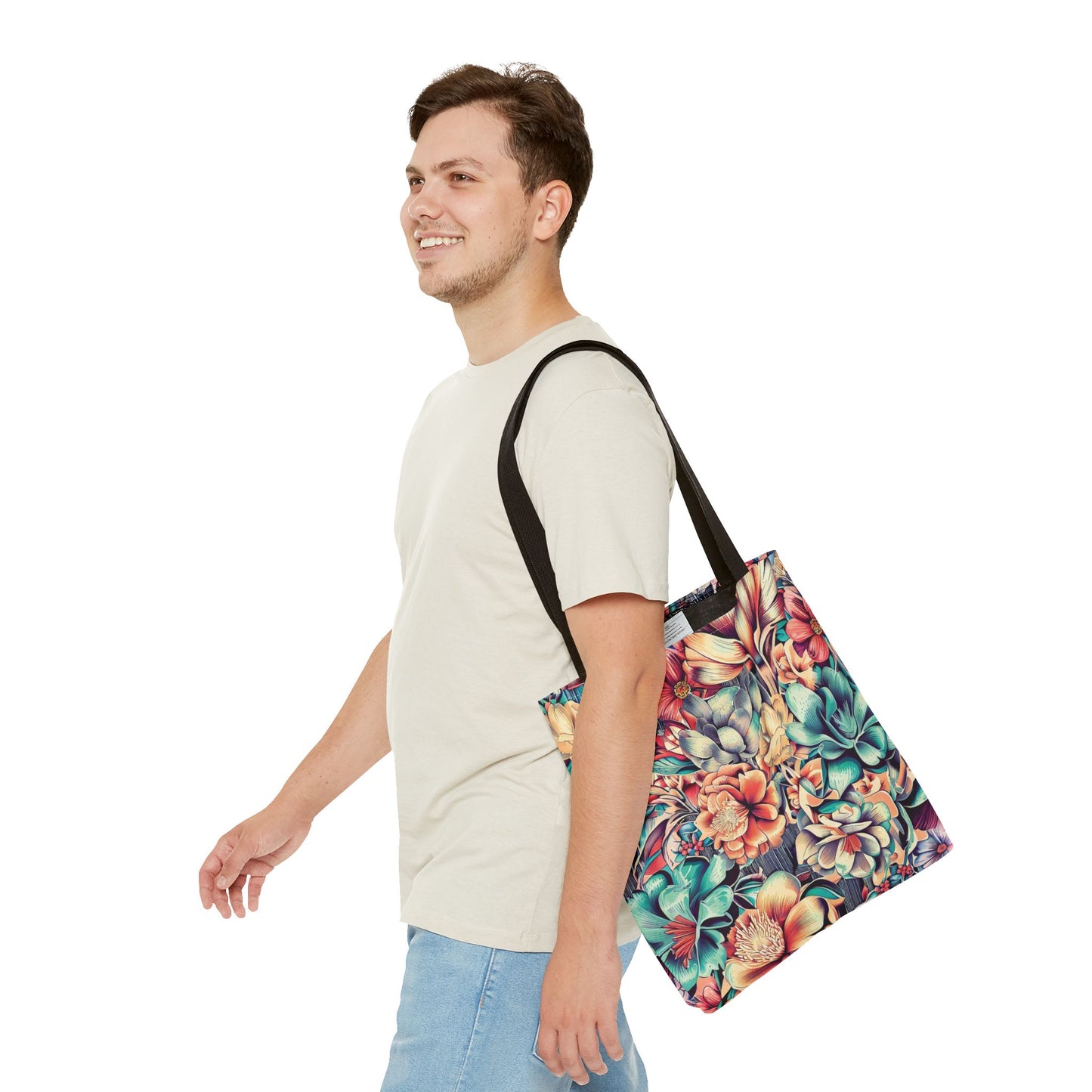 Vibrant Floral Pattern Tote Bag – 100% Polyester – 2 Sizes