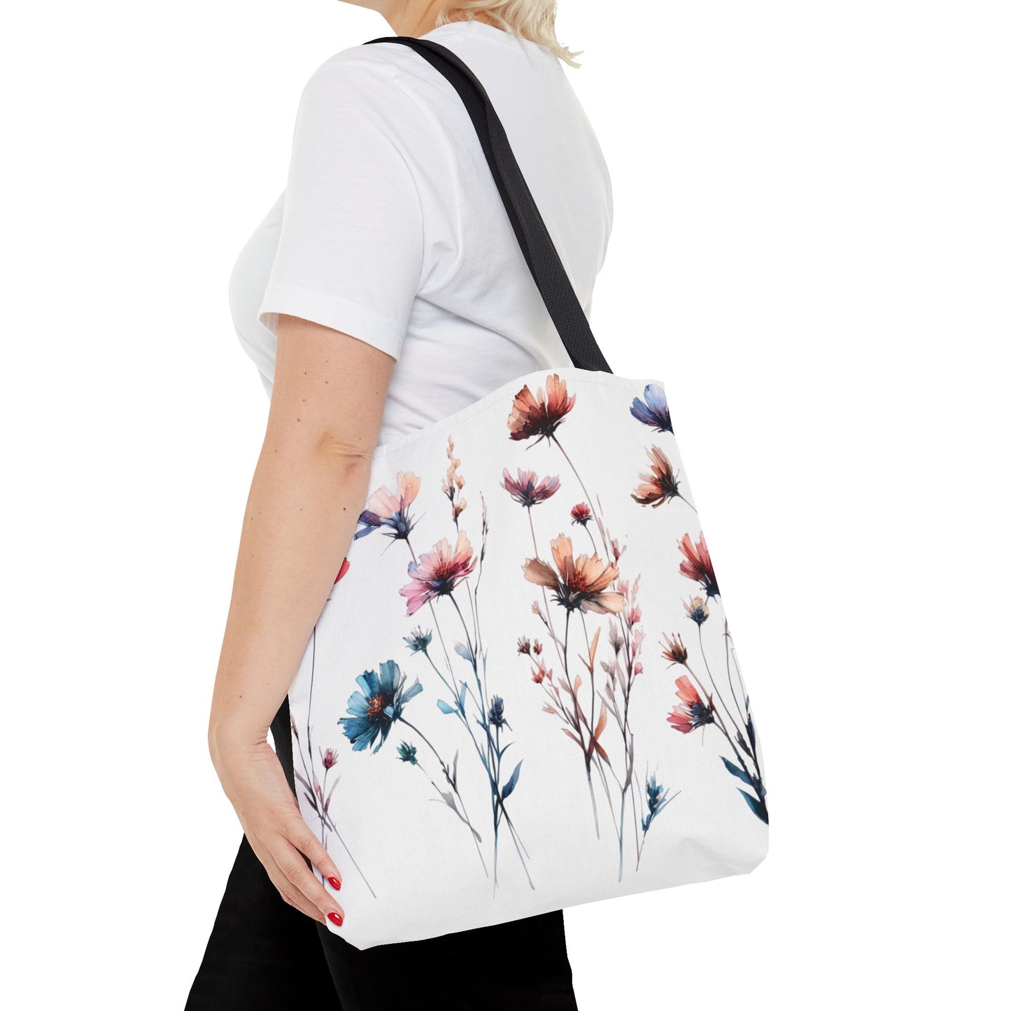 Watercolor Wildflower Pattern Tote Bag – 100% Polyester – 2 Sizes