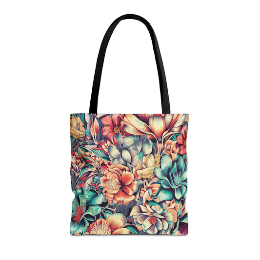Vibrant Floral Pattern Tote Bag – 100% Polyester – 2 Sizes