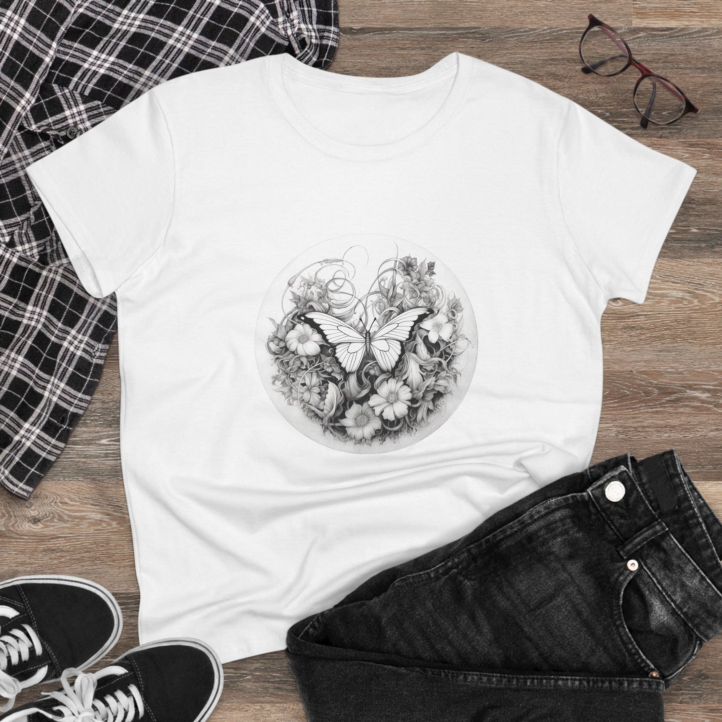 Women’s Graphic Midweight Tee – 100% Cotton – Semi Fitted – “Tee 009”