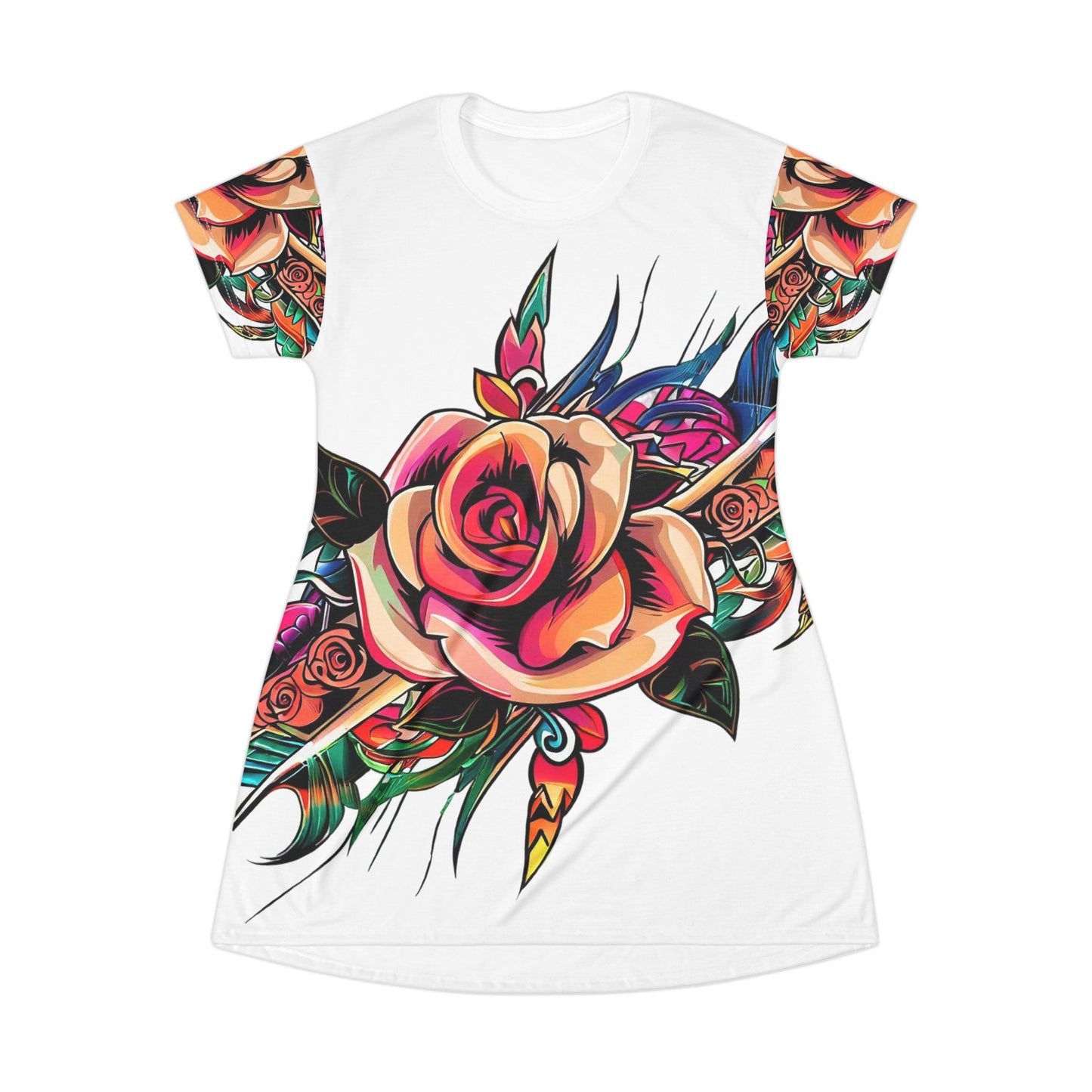 Women’s Graphic T‑Shirt Dress – 100% Polyester – “Dress 021”