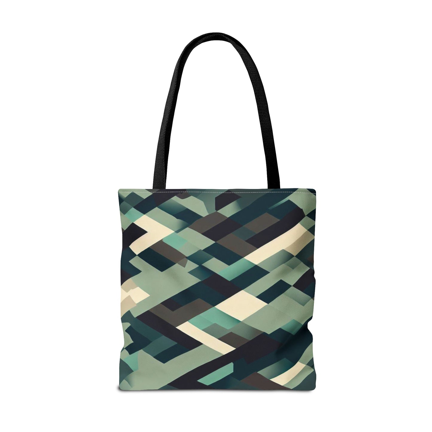 Geometric Green Block Pattern Tote Bag – 100% Polyester – 2 Sizes