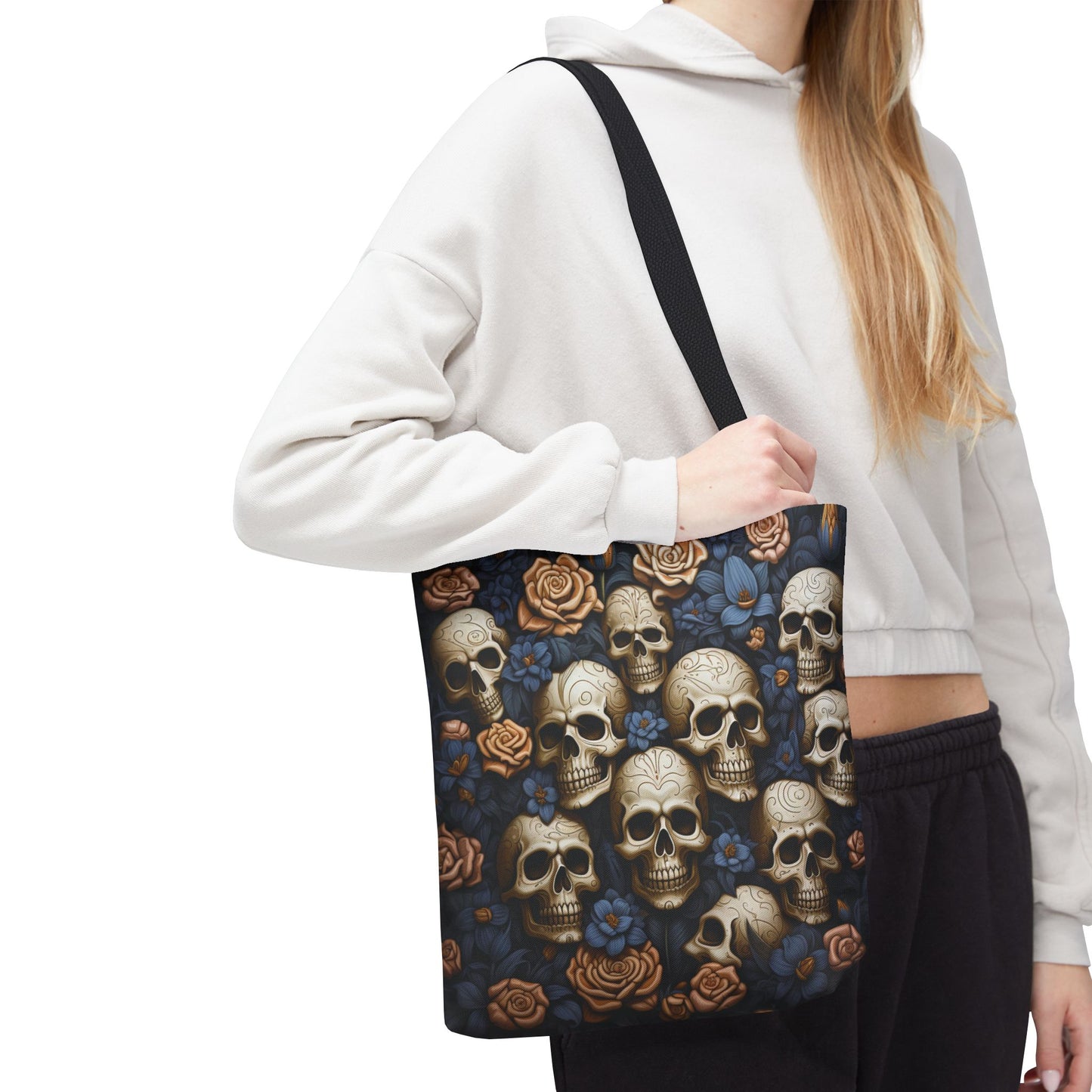 Floral Skull Pattern Tote Bag – 100% Polyester – 2 Sizes