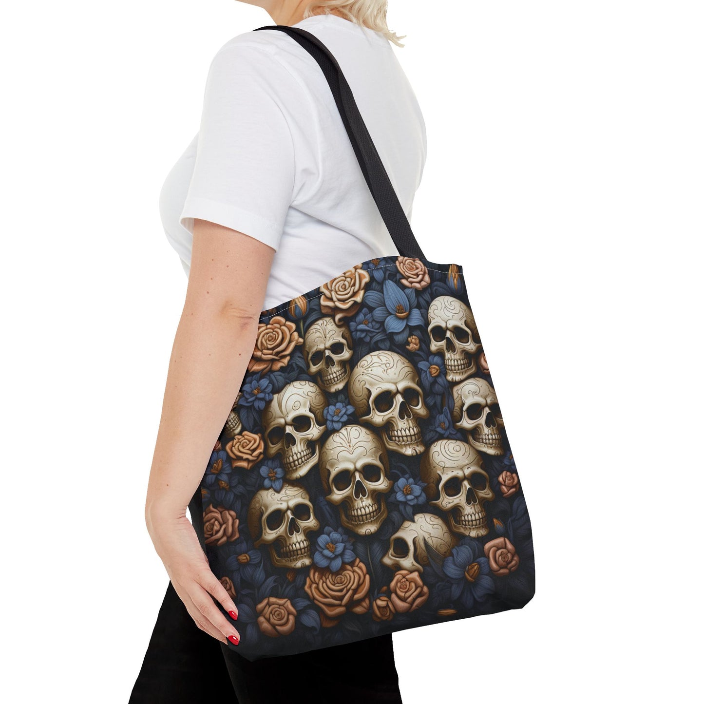 Floral Skull Pattern Tote Bag – 100% Polyester – 2 Sizes
