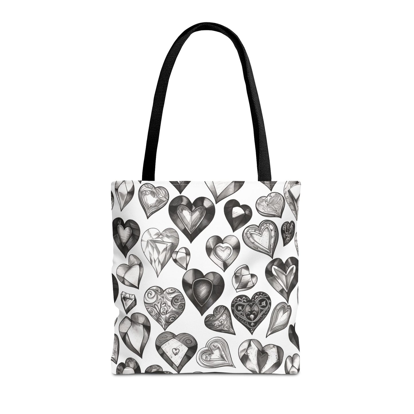 Grayscale Heart Pattern Tote Bag – 100% Polyester – 2 Sizes