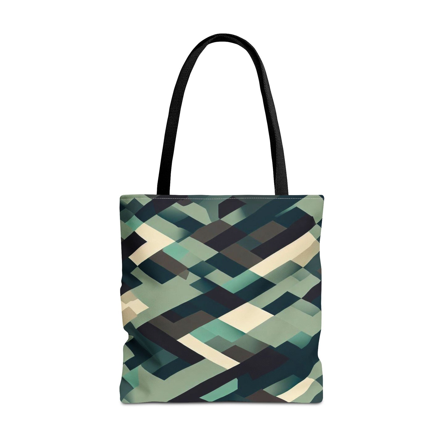 Geometric Green Block Pattern Tote Bag – 100% Polyester – 2 Sizes