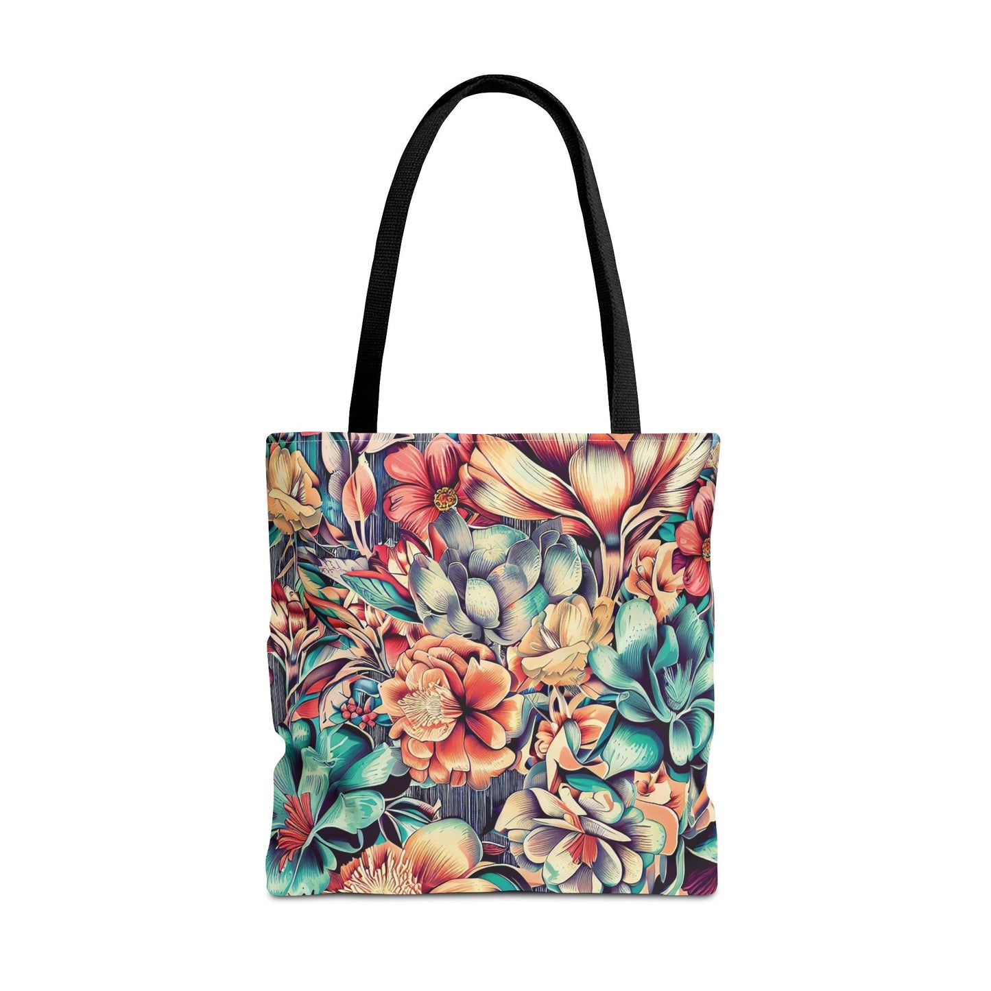 Vibrant Floral Pattern Tote Bag – 100% Polyester – 2 Sizes