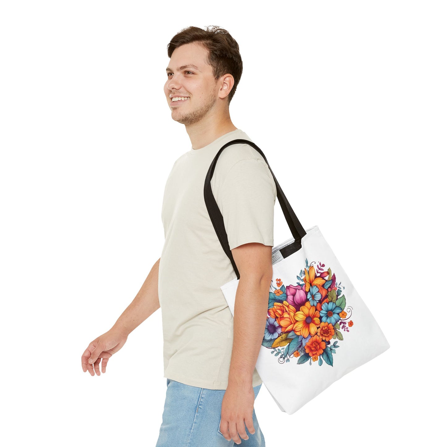 Floral Heart Bouquet Tote Bag – 100% Polyester – 2 Sizes