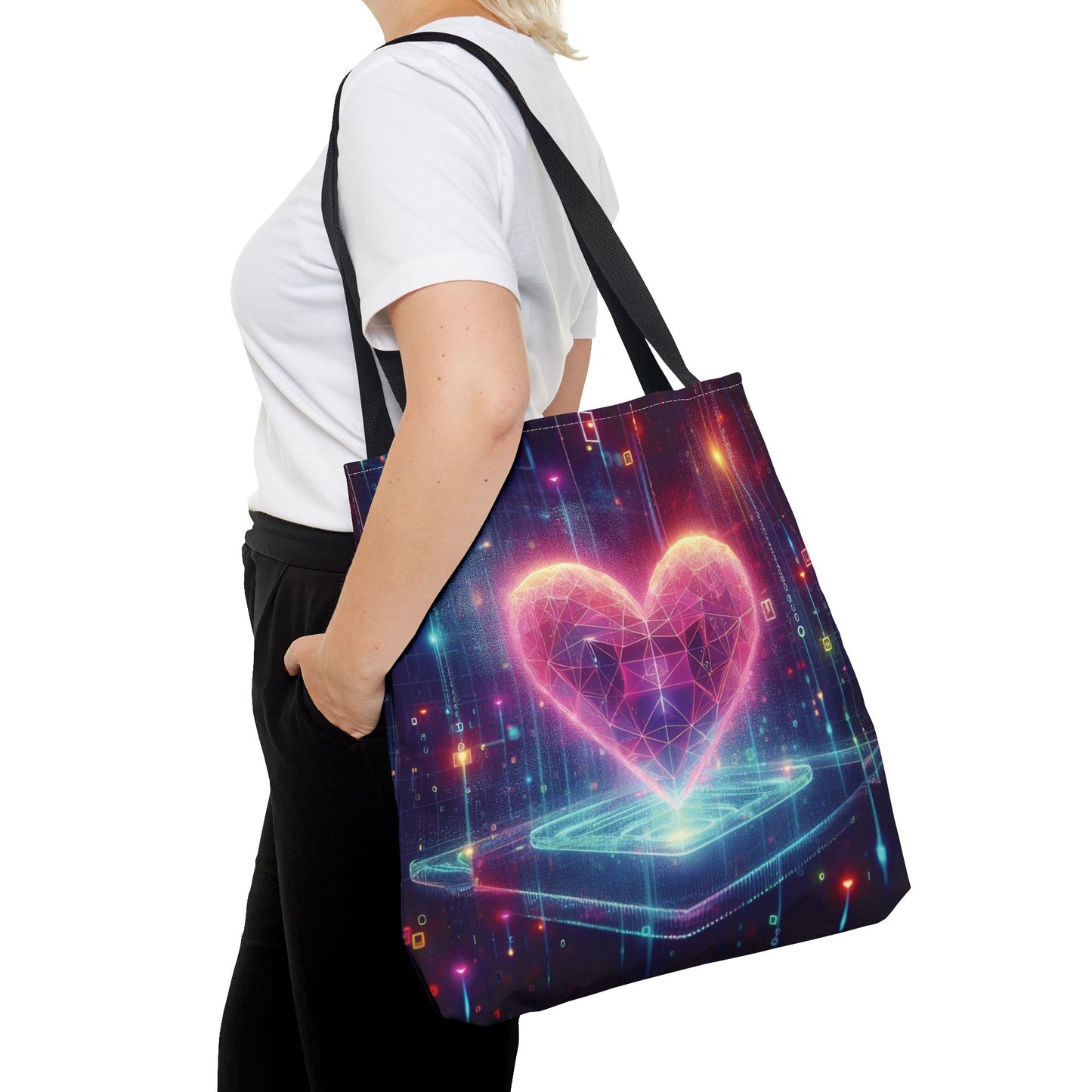 Neon Tech Heart Tote Bag – 100% Polyester – 2 Sizes